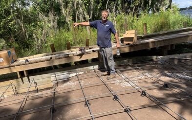 CEO Tim Abbott for Fender Marine Construction Years ago on Boat Ramp Project Formwork and reinforcing Steel in place