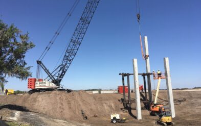 Concrete Pile Driving Osceola County by Fender Marine for a Boat Travel Lift Crane Setting