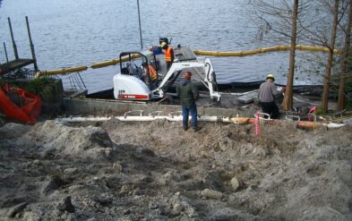 Concrete Seawall on Lake Highland with Ipe Brazilian Hardwood Decks and Stair with by Fender Marine in Orlando