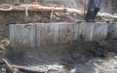 Concrete Seawall on Lake Highland with Wellpoint Dewatering Custom Sheet Pile by Fender Marine in Orlando