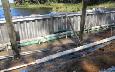 Country Lakes Estates by MI Homes Cofferdam for boat ramp while showing wellpointing by Fender Marine