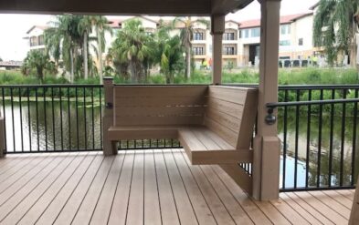 Fender Marine Construction Allegro dock and covered activity deck for Welbro composite bench