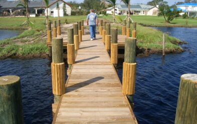 Lake Nona Custom Boathouse with Round Pile by Fender Marine almost complete