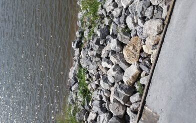 Laureate Park Restaraunt Dining Deck at Lake Nona Rock revetment overwhich the deck was built by Fender Marine Construction