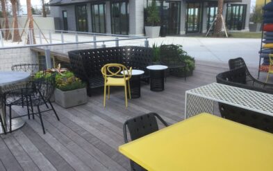Laureate Park Restaraunt Dining Deck at Lake Nona after the restaurant had been open a few months by Fender Marine Construction