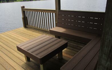 MI Homes Lake Drawdy community dock composite decked stationary table and benches
