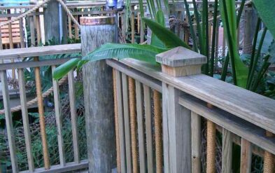 Gaylord Palms themed Boardwalk handrailing with rope covered steel pickets by Fender Marine
