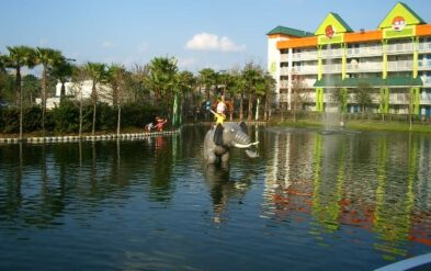 Holiday Inn Nickelodeon Hotel Themed Lake Character Animal Installation by Fender Marine Elephant Pile Mounted