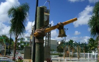 Themed Brass Pool Show Bell for Pirate Plunge Water Park Orlando by Fender Marine for Welbro